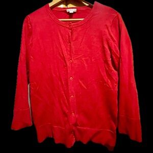 Merona Women's Button Down Crewneck Cardigan Sweater Medium Red Preppy Academia